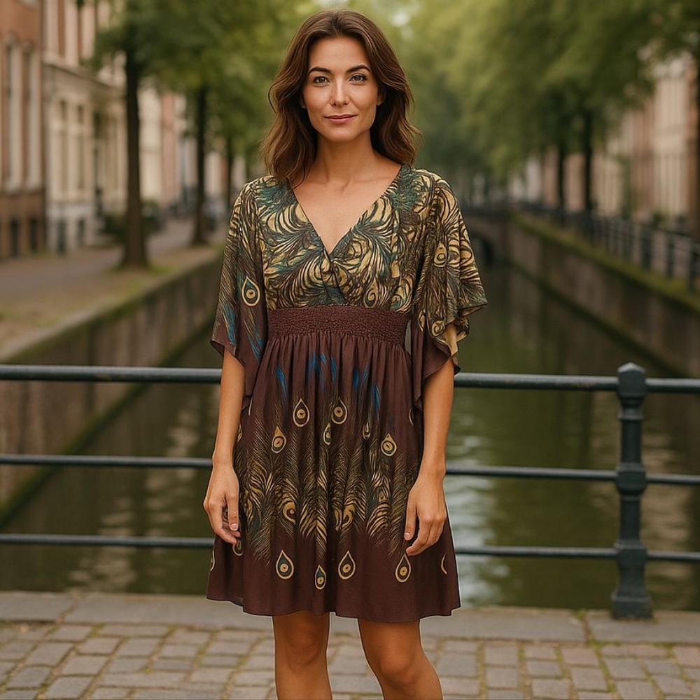 SHE'S COOL 1X BATWING Peacock Feather Print Women's ToP/ DRESS P2P 31 L 36